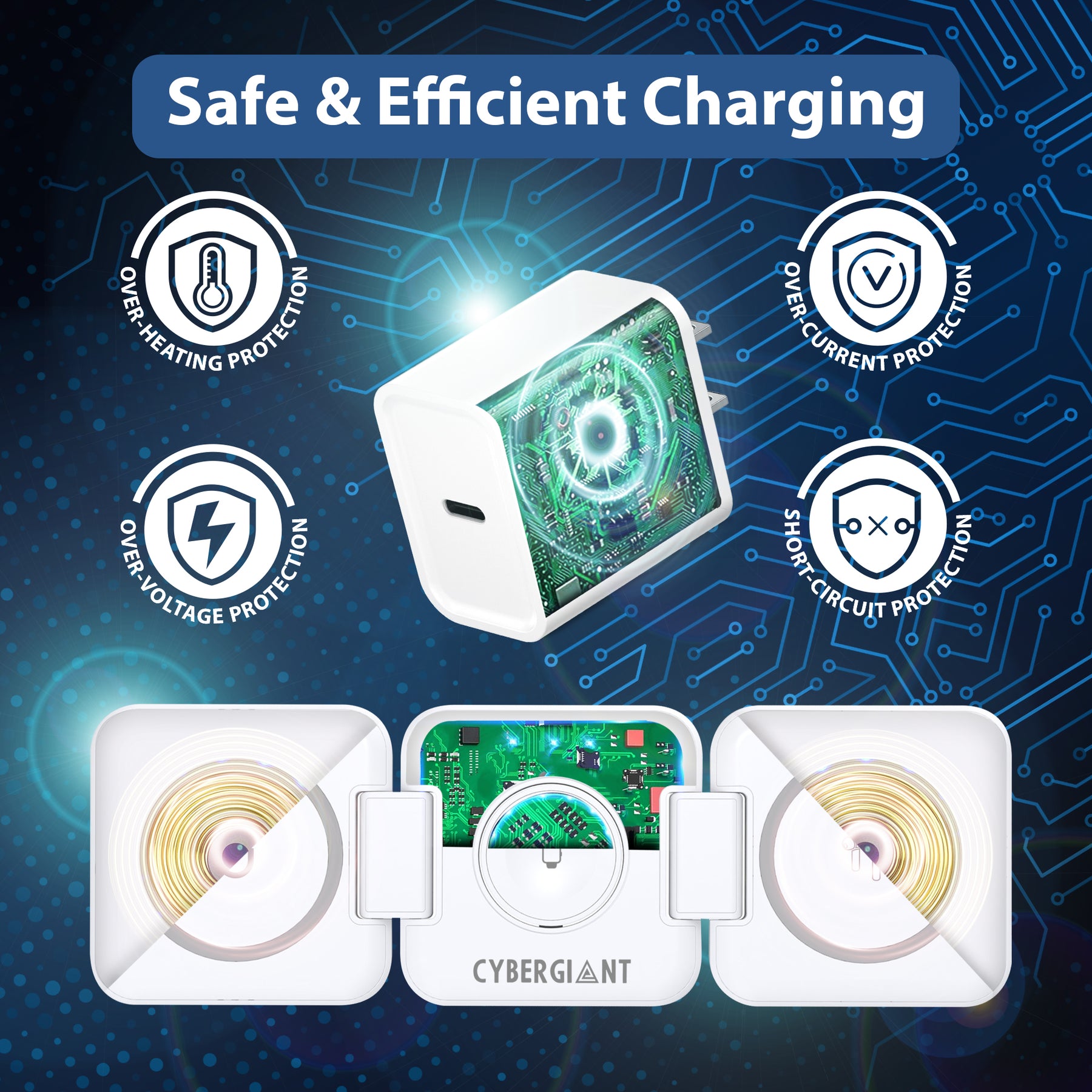CYBERGIANT 3-in-1 Wireless Foldabe Charger Set for iPhone, Earpod and iWatch including USB-C Adaptor and Carrying Case
