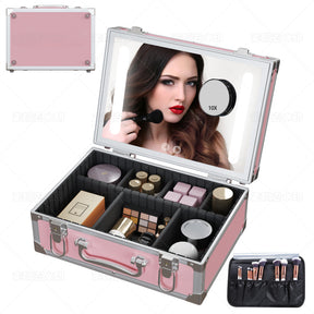 CYBERGIANT Travel Makeup Organizer with Built-in Adjustable LED Mirror