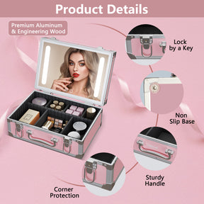 CYBERGIANT Travel Makeup Organizer with Built-in Adjustable LED Mirror