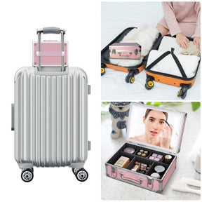 CYBERGIANT Travel Makeup Organizer with Built-in Adjustable LED Mirror