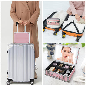 CYBERGIANT Travel Makeup Organizer with Built-in Adjustable LED Mirror