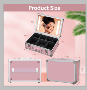 CYBERGIANT Travel Makeup Organizer with Built-in Adjustable LED Mirror